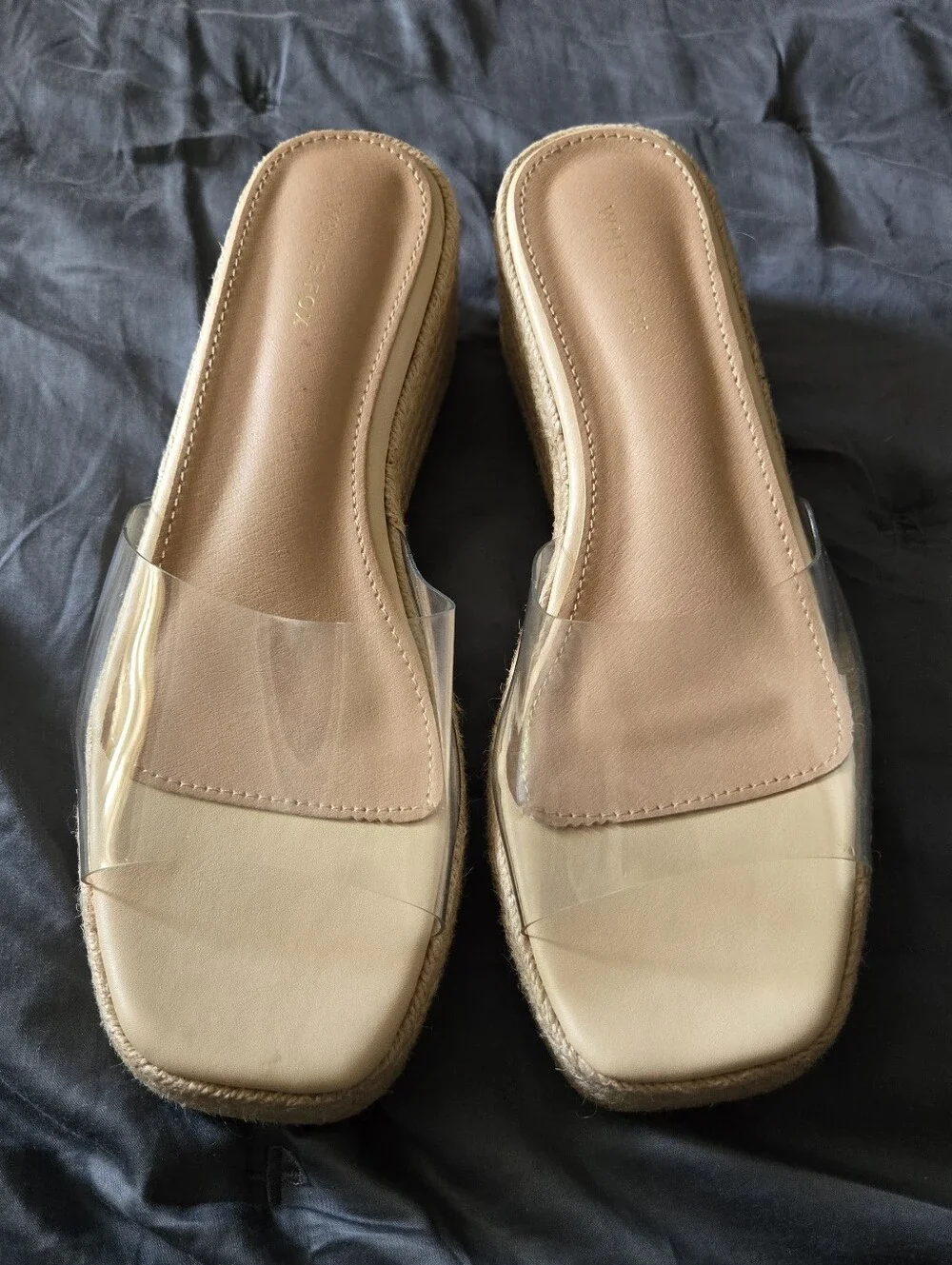 White Fox Rayna Platform Slides Clear Strap Espadrille Wedge Sandals Sz AU 8